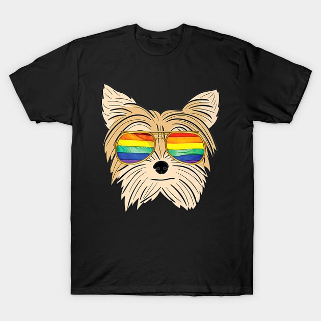 Yorkie Gay Pride Shirt LGBT Rainbow Flag Dog Pride Gift T-Shirt by PayneShop